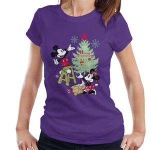 Disney Christmas Mickey And Minnie Mouse Decorating Women's T-Shirt