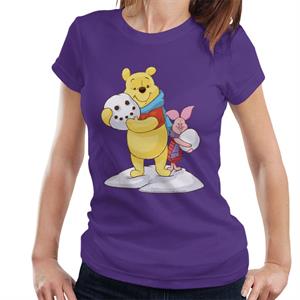 Disney Christmas Winnie The Pooh And Piglet Building Snowman Women's T-Shirt