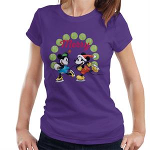 Disney Christmas Mickey And Minnie Mouse Ice Skating Women's T-Shirt