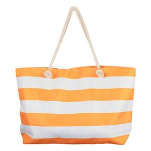 Retro Stripe Beach Bag w/ Inner Zip (70x42x15cm) (Mango)