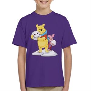 Disney Christmas Winnie The Pooh And Piglet Building Snowman Kid's T-Shirt