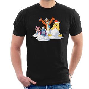 Disney Christmas Winnie The Pooh In The Snow With Friends Men's T-Shirt