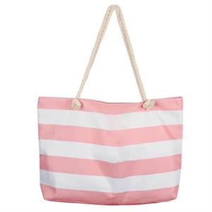 Retro Stripe Beach Bag w/ Inner Zip (70x42x15cm) (Blush)