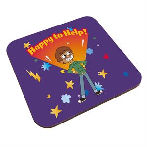 Boy Girl Dog Cat Mouse Cheese Boy Happy To Help Coaster