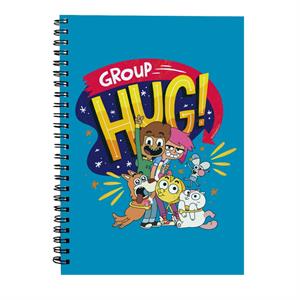 Boy Girl Dog Cat Mouse Cheese Group Hug Spiral Notebook