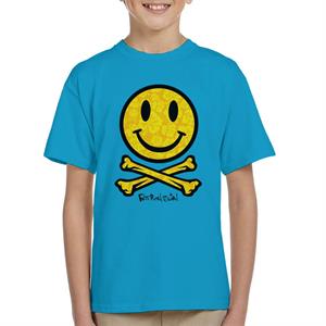 Fatboy Slim Flower Pattern Smiley And Crossbones Kid's T-Shirt