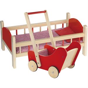 VIGA doll’s bed and wooden doll's pram
