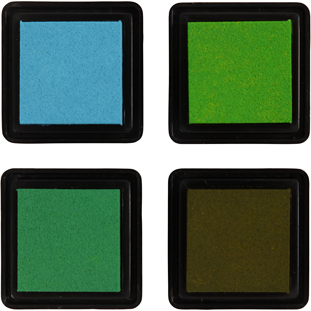 Ink Pad, H: 2 cm, size 3,5x3,5 cm, gold, leaf green, christmas red