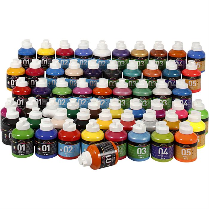 A-color Acrylic Paint, 03, Metallic, Assorted Colours, 500 ml, 15 Bottle