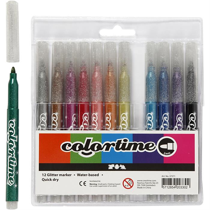 Colortime Glitter Marker, line 2 mm, assorted colours, 6 pc/ 1 pack