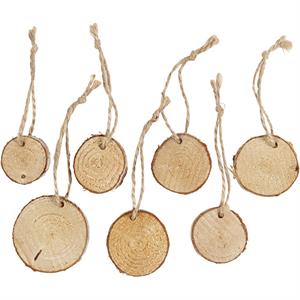 Wooden disc with hole for cord